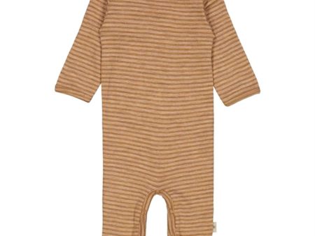 Wheat Wool Clay Melange Wool Stripe Jumpsuit For Cheap