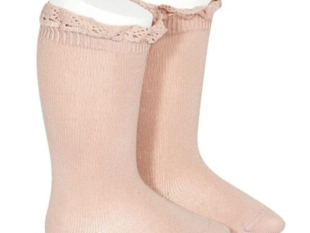 Cóndor Knee Socks w  Lace Edge Old Rose on Sale