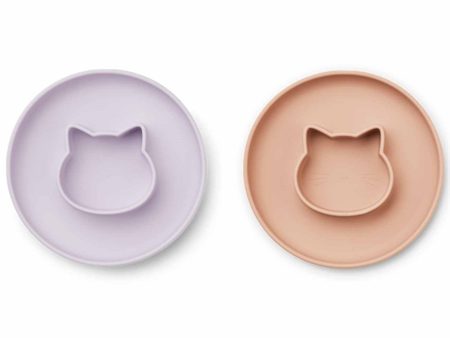 Liewood Gordon Silicone Plate 2-pack Cat Light Lavender Rose Mix Hot on Sale