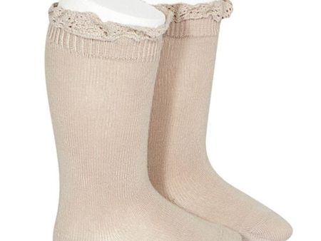 Cóndor Knee Socks w  Lace Edge Stone Online Sale