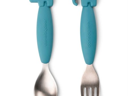 Done by Deer Easy Grip Spoon and Fork Set Blue Sale