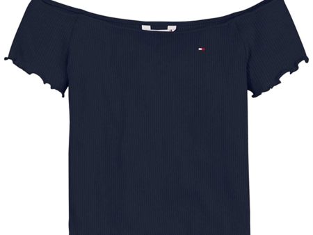 Tommy Hilfiger Off Shoulder Rib Top Twilight Navy Cheap