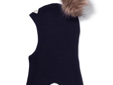 Racing Kids Round Balaclava Wool Cotton w. Pompom Dark Navy on Sale