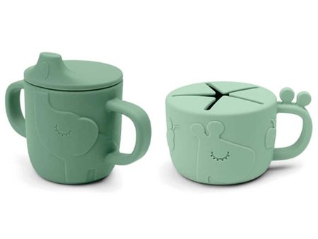 Done by Deer Peekaboo Spout Snack Cup Set Deer Friends Green Fashion