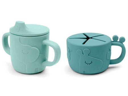 Done by Deer Peekaboo Spout Snack Cup Set Deer Friends Blue For Sale